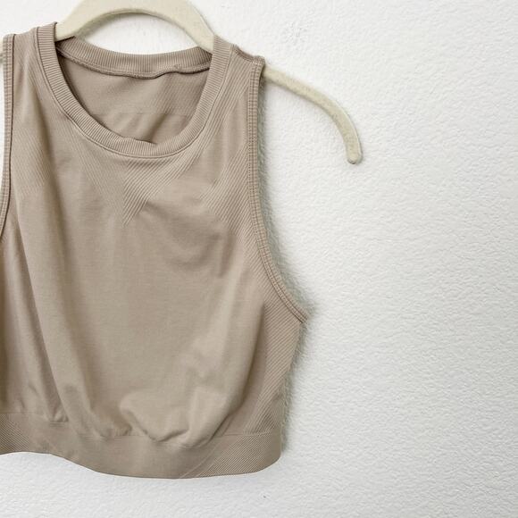 [Alphalete] Tan Linen Seamless Stratus Crop Tank Top Crew Neck Workout Size XL - Picture 6 of 11
